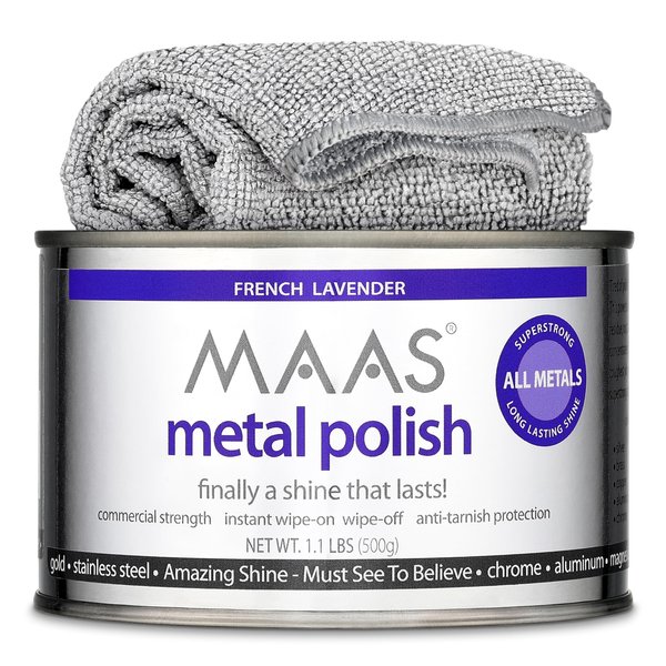 MAAS Metal Polish 1.1lb Can Plus Free Cloth, Universal Metal Cleaner for All Metals, Clean, Polish, and Protect Silver, Brass, Copper and More, Tarnish Remover and Silver Cleaner for Jewelry