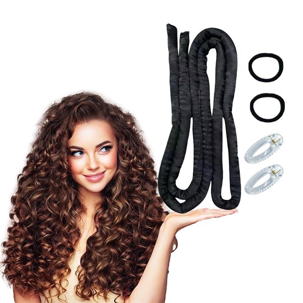 MOODKEY Heatless Curling Rod Headband, 63inch Black Long Heatless Curls Headband, Soft Hair Curlers to Sleep In (Black)