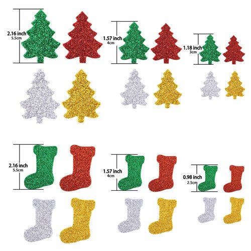 Livder 300 Pieces Christmas Glitter Foam Stickers Self Adhesive Snowflake Santa Bell Sticker for Xmas Gift Box Bag, Tree, Greeting Cards DIY Decoration