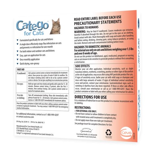 Catego Fast-Acting Flea and Tick Treatment For Cats/Kittens (Over 1.5 lbs) Kills Fleas Within 6 Hours, Prevents Flea Re-Infestations