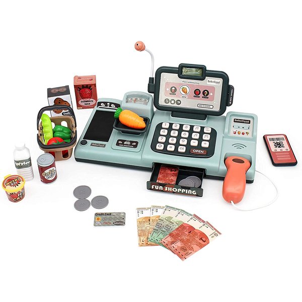 Cash Register Toy for Kids Shopping Pretend Play 25pcs Ideal Boys Girls 3 4 5 Years Old.