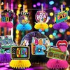 IADIUENOG 80s Honeycomb Centerpieces 9 Pieces 80's Party Decorations Hip Hop Party Table Toppers Retro Nostalgic Birthday Disco Rock Party Supplies