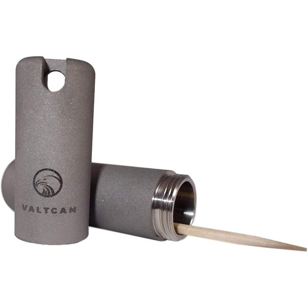 Valtcan Toothpick Holder Titanium Full Metal Portable Canister Keychain Pocket Caddy EDC Fob Design 1Oz Lightweight for Matches battery and Airtight Waterproof for Flavored Toothpicks