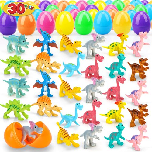 TOY Life 30 Filled Easter Eggs for Kids, Dinosaur Easter Egg Fillers, Easter Party Favors, Easter Basket Stuffers Bulk, Easter Goodie Bag Stuffers Easter Gifts Easter Egg Hunt Easter Toys for Toddlers
