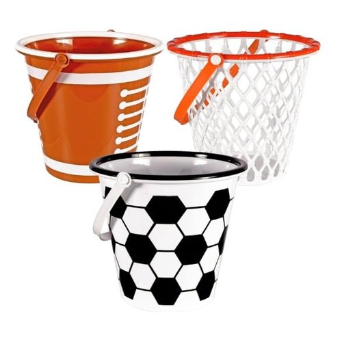 DADE Sports-Themed Easter Pails 8.375x7.875 in. (Set of 3), Egg Hunt Game Party Birthdays Ornament Halloween Supplies Decorations Reusable Baskets Storage Holder Container Bucket Easter Baskets