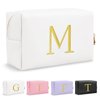 Personalized Gift Initial Makeup Bag,Preppy Gold Embroidered Letter Cosmetic Bag Stocking Stuffers for Teen Girls,Small Travel Toiletry Bag,Custom Christmas Birthday Gift for Women Mom Kids(White-M)