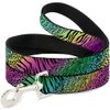 Dog Leash Animal Skins Rainbow Black 4 Feet Long 0.5 Inch Wide