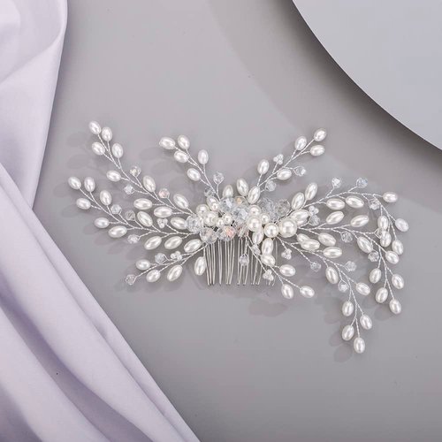 BERYUAN Bridal Hair Comb for Bride Bridesmaid Pearls Beads Hair Comb SILVER