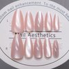 Cat Eye Press on Nails Light Pink Almond Fake Nails Glitter Chrome Nails Press on False Nails with Glue Dreamy Shimmery Sparkle Stick on Nails Medium Length Holographic Velvet Acrylic Nails for Women