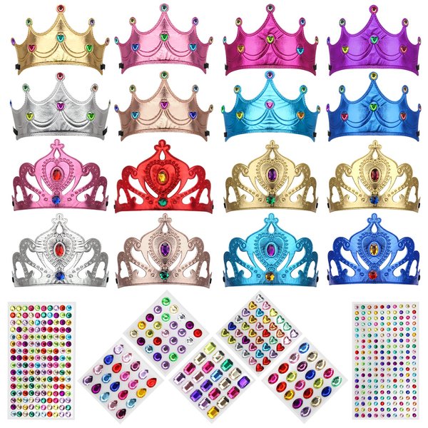 AHIER 23 Pieces Foam Crowns Set Princess Tiaras Crowns DIY Party Crowns Make Your Crowns With Diamond Sticker