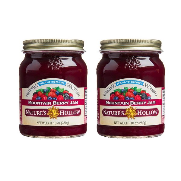 Nature's Hollow Mountain Berry Jam: Sugar Free Preserves, Low Cal, Non GMO, Keto Friendly, Vegan, Gluten Free, and Diabetic Friendly - Sugar Free Jam - 10oz Pack of 2