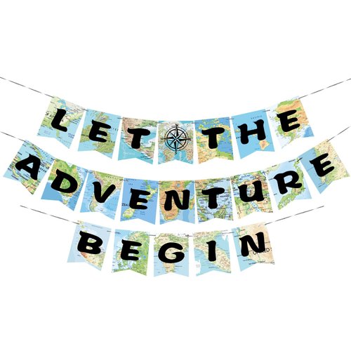 WERNNSAI Bon Voyage Party Decorations - World Map Pennant Let The Adventure Begin Bunting Banner for Retirement Graduation Travel Themed Party Co-worker Moving Away Baby Shower Birthday Party Supplies