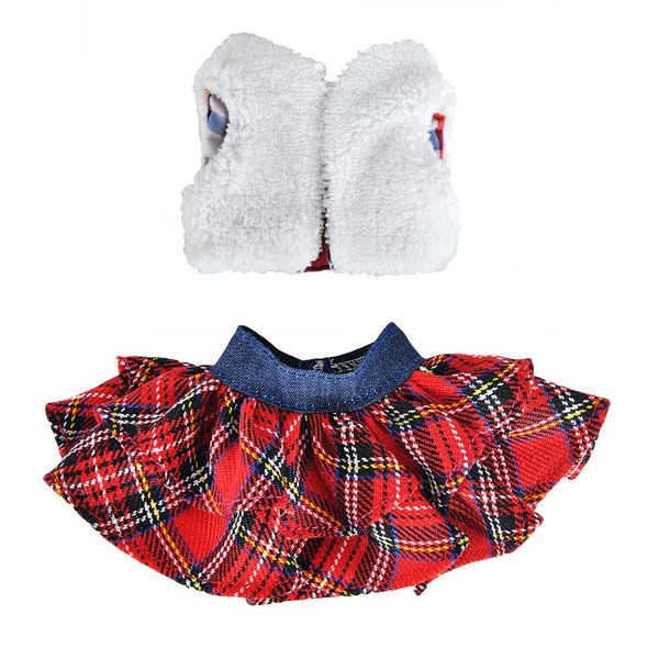 E-TING Santa Clothing Fluffy Vest+ Plaid Skirt Accessories for elf Doll Christmas Decoration
