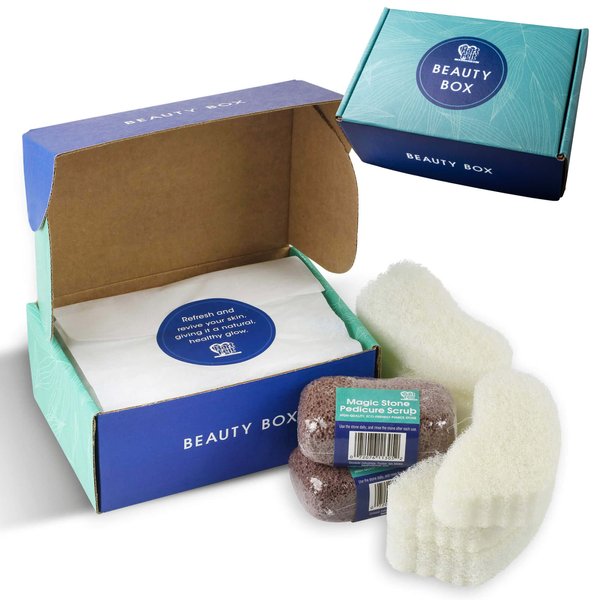 HartFelt Pedicure Exfoliation Beauty Box with Foot Scrub Exfoliating Bath Sponges and Magic-Stone Pedicure Scrubs