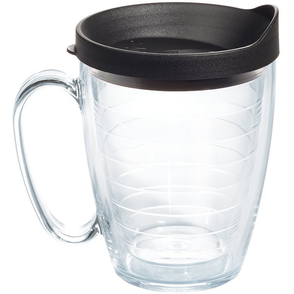 Tervis Clear & Colorful Lidded Made in USA Double Walled Insulated Tumbler Travel Cup Keeps Drinks Cold & Hot, 16oz Mug, Black Lid
