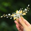 Heread Leaf Bride Wedding Hair Comb Crystal Bridal Hair Accessories Pearl Hair Piece for Women and Girls (C Gold)