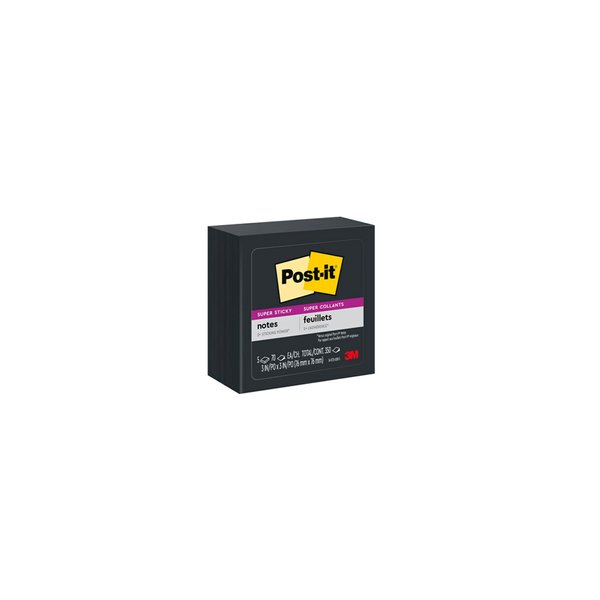 Post-it Super Sticky Notes, 3x3 in, 5 Pads, 2x the Sticking Power, Black (654-5SSSC)