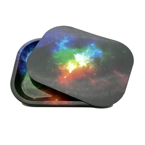 LOSTABA Metal Rolling Tray with Magnetic Lid, Galaxy Printing Rolling Tray with Lid (7”x5.5”).…