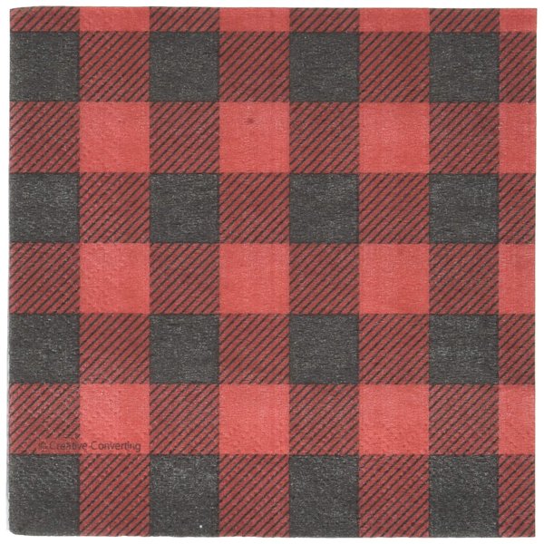 Creative Converting 321822 Black and Red Plaid Beverage Paper Napkins, 16 Pcs