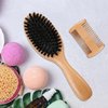 OWIIZI 100% Boar Bristle Hair Brush Set for Women & Mens Soft Natural Boar Bristle Wooden Detangler Brush and Comb Set for Long Curly Fine Hair
