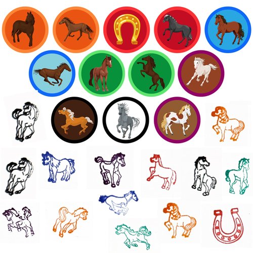 Cinrobiye 24 Pcs Horse Stampers for Boys Girls, Farmhouse Pony Party Supplies Favors, Classroom Rewards Prizes, Goody Bag Treat Bag Stuff for Western Horses Birthday Party Cowboy Pinatas Gifts(Horse)