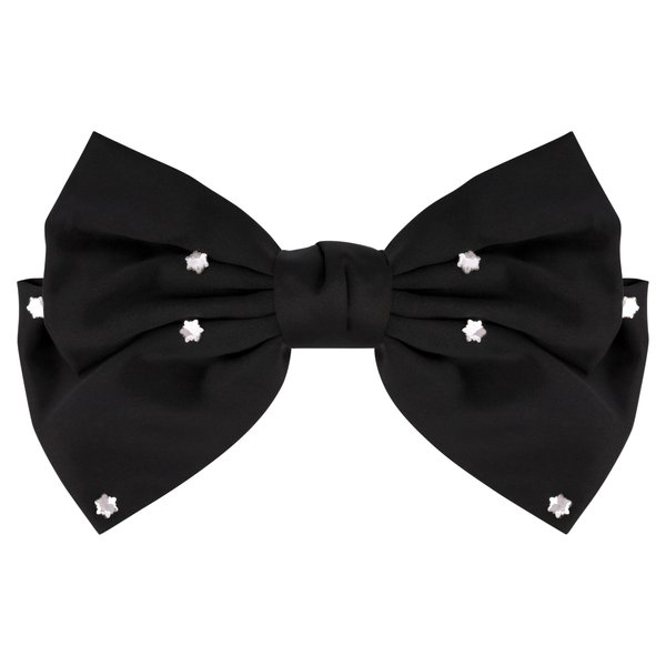OJERRY Oversized Black Silk Star Detail Hair Ribbon Bow for Women, Bow Hair Metal French Barrette Clip, Old Money Dark Coquette Bow Aesthetic Gift Hair Accessories