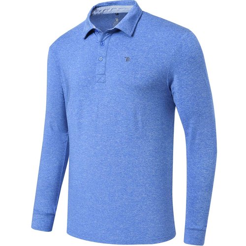 MoFiz Men's Golf Shirts Long-Sleeve Polo Shirt Workout Active Sports Blue Size L