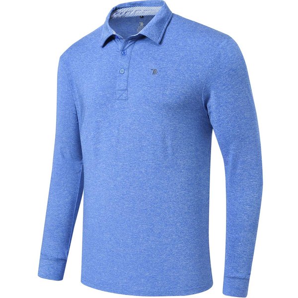 MoFiz Men's Golf Shirts Long-Sleeve Polo Shirt Workout Active Sports Blue Size L