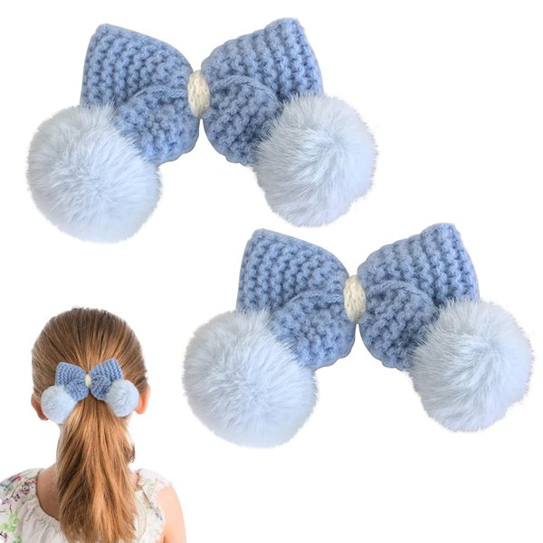2PCS Elegant Hair Bows for Women - Hair Bow Clips with Alligator Clips - Hair Bows Barrettes - Bow Clips for Women - Plush Bow Hair Clips - Stylish Hair Accessories for Girls Teens (Blue)