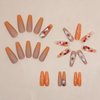 Fall Maple Leaf Press on Nails Long Coffin Fake Nails with Maple Leaves and Flowers Nail Charms Designs Glitter Autumn Acrylic Nails Glue on Nails for Women Thanksgiving Nail Decoration 24Pcs