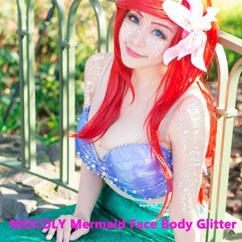 MEICOLY 2pcs Face Body Glitter,Singer Concerts Festival Rave Accessories,Mermaid Face Glitter Gel,Sparkling Sequins Glitter Face Paint,Holographic Chunky Glitter for Eye Lip Hair,100ml,White+Blue