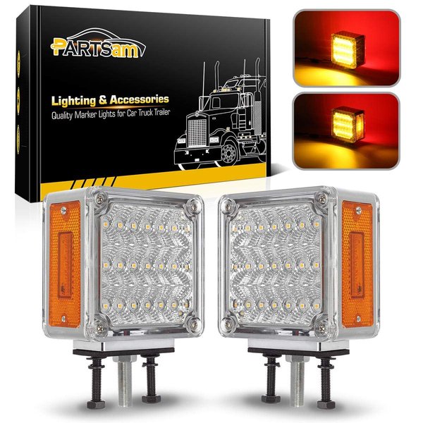 Partsam 2X Square Double Face LED Pedestal Light Cab Fender Turn Signal Light for Truck Towing Trailer,Dual Face LED Stop Turn Tail Parking Light Replacement for Peterbilt/Freightliner/Kenworth Trucks