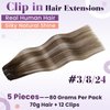 LaaVoo Clip in Extensions Real Human Hair Brown Ombre Light Brown Mix Light Blonde Balayage Clip in Hair Extensions Human Hair Light Brown Hair Extensions Clip ins 14 Inch 80 Grams 5pcs