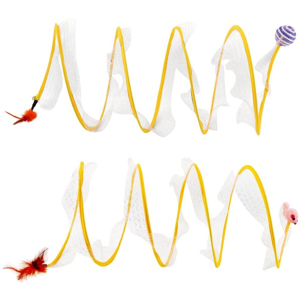 2Pcs Self Play Cat Hunting Spiral Tunnel Toy, Folded Cat Tunnel Toy Spiral Cat Toy, Cat Spring Toy Spiral Cat Toys, Indoor Cat Activity Structure with Feather(Yellow,Size:19.7inch)