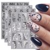JMEOWIO 3D Embossed Flower Black White Nail Art Stickers Decals Self-Adhesive Pegatinas Uñas 5D Leaves Lace Line Nail Supplies Nail Art Design Decoration Accessories 4 Sheets