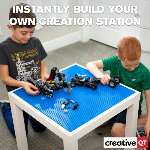 Creative QT MakerBase, Blue, 1 Piece, 10”x10” Peel-and-Stick Toy Building Blocks Stackable Baseplates, Bases for Play Tables, Walls, and More, Compatible with All Major Brick Brands