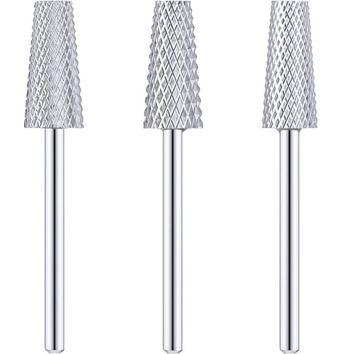 3 Pieces Tapered Barrel Carbide Nail Drill Bit, 3 Sizes Carbide Nail Drill Bit Acrylic Nail File Drill Bit Cuticle Drill Bits, Nail Art Tools for Gel Nails Manicure Pedicure (Silver,XF, F, M)