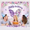 Butterfly Happy Birthday Backdrop, Purple Butterfly Decorations Banner for Women, Happy birthday banner for Baby Shower Fairy Birthday Decorations, Spring Butterfly Birthday Party Supplies