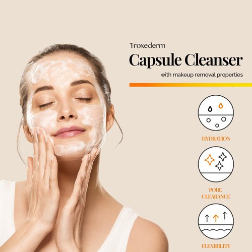 TROXEDERM Capsule Cleanser - Daily Facial Gel Cleanser with Collagen Troxerutin Niacinamide Peptides Removes Makeup Exfoliates Impurities for All Skin Types 6.76 Fl. Oz