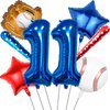 Baseball Balloons 11th Birthday Decorations for Boys, Baseball Party Decoration Baseball Sports Theme Party Supplies, 40 inch Foil Number Balloons Number 11 Balloon Blue Red White Sports Balloon Kits