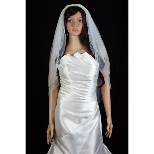 Bridal Veil Ivory 2 Tiers Fingertip Length Edge In Beads And Crystals
