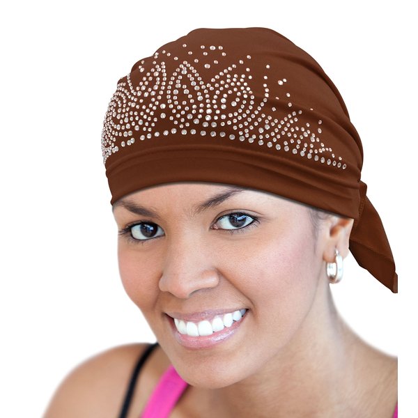 BT Rhinestone Scarf Head Wrap Cap (Dark Brown)