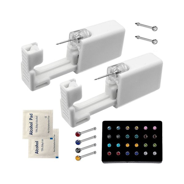 SLVIEKAE Nose Pierce Kit, Disposable Safe Piercing Kit, Nose Stud Pierce Gun with 24 Pcs Nose Studs (Multicolor)