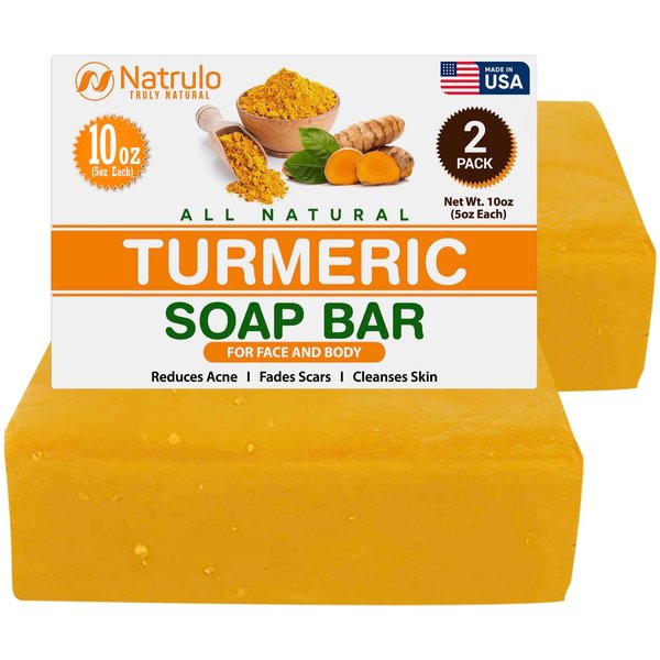 Turmeric Soap Bar for Face & Body – Natural Turmeric Skin Brightening Soap for Dark Spots, Intimate Areas, Underarms – Turmeric Face Wash Reduces Acne, Fades Scars & Cleanses Skin – 5oz Turmeric Bars