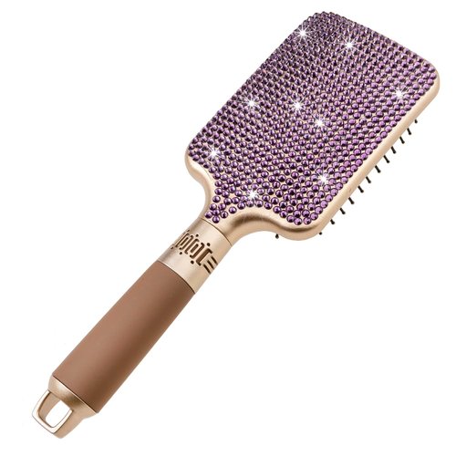 Fashion Sparkle Glass Purple Crystal Paddle Brush,Exclusive Blingbling Hair Brush,Massage Air Cushion Rhinestone Hair Comb For Women