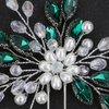 Teyglen Flower Bridal Hair Pin Crystal Flower Wedding Hair Piece Handmade Green Rhinestone Pearl Beads Hair Pins Clips Vinatge Headpiece Floral Hair Accessories for Women Bride Girls