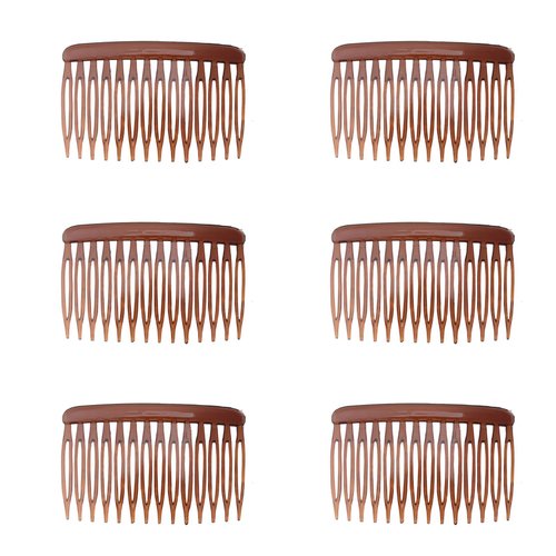 Ruwado 6 Pcs 14 Teeth Hair Side Comb Twist French Vintage Style Hair Clips Pins Accessories Supplies for Women Girls Bridal Wedding Veil Fine Long Curly Hair (Dark Brown)