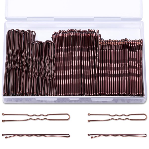 TsMADDTs 200PCS Bobby Pins Brown Hair Pins U Shaped Hair Pins for Buns Women Girls with Storage Box, 2.4Inch 2Inch