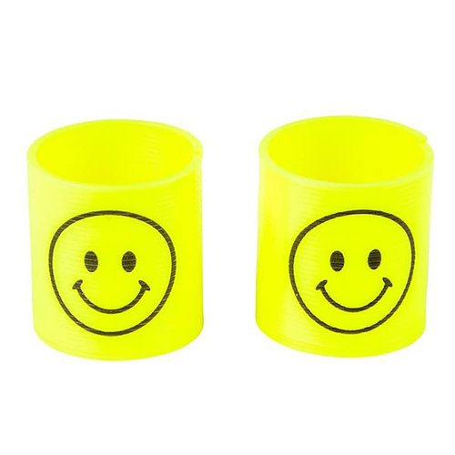 The Dreidel Company Smile Face Coil Spring, Bright Neon Yellow Happy Faces Magic Springy Toy for Kids, Party Favor, Birthday Parties, Carnival Prizes, Goody Bag Filler, 1.4" (35MM) (12-Pack)