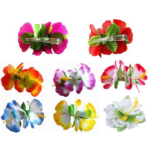 Kinteshun Hawaiian Flower Hair Clip Fabric Artificial Flower Hair Clip Hairpin Barrette Headdress Bobby Pins Headwear Hair Accessories for Beach Holiday Party (Hibiscus Flower)